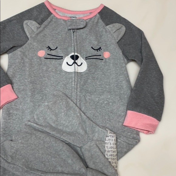 Kitten face gray velour footed pajamas - Picture 2 of 3